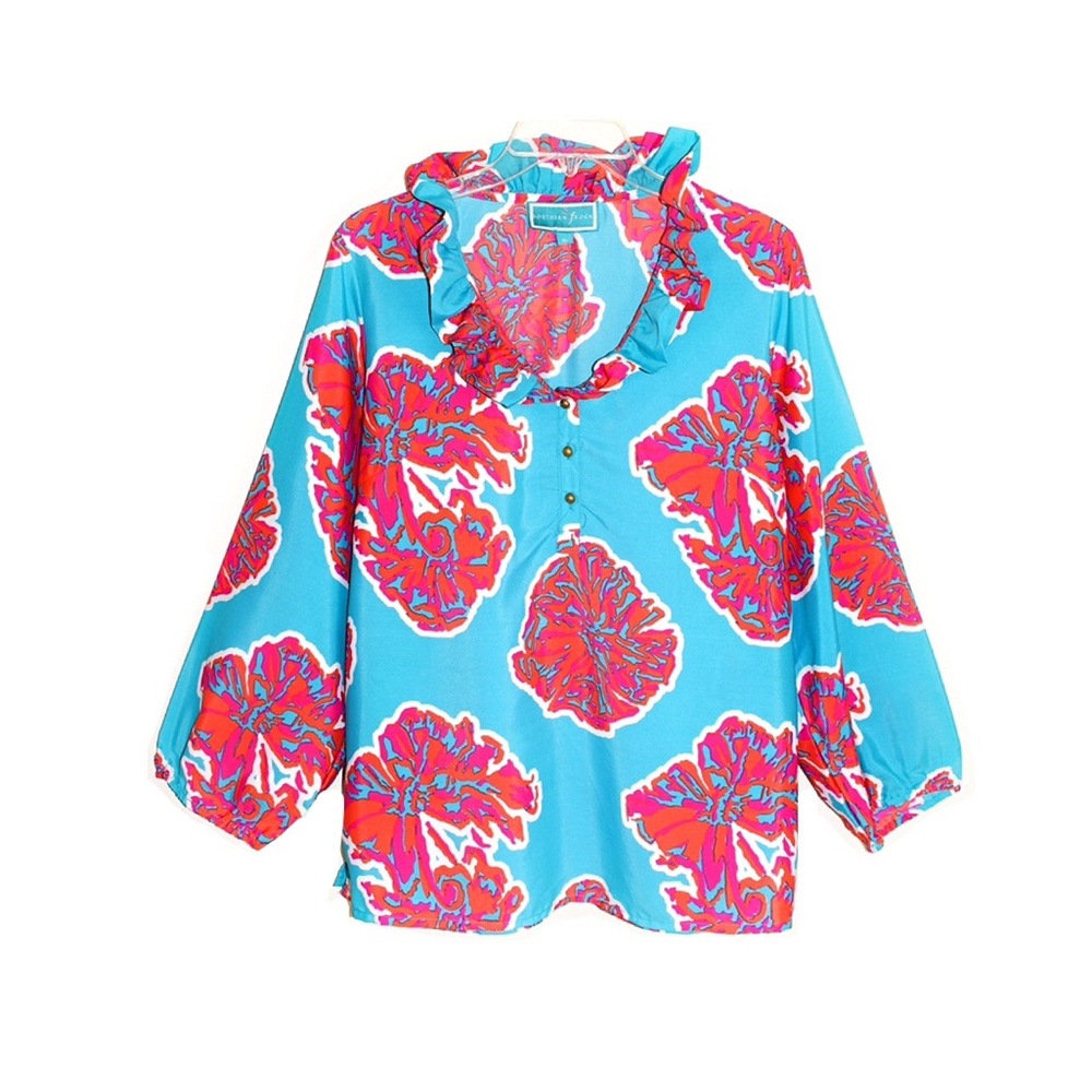 Southern Frock Coastal Ruffle Neckline Blouse